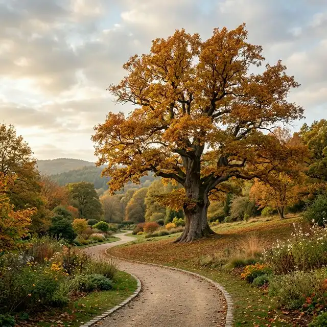 Árbol de otoño junto a un camino